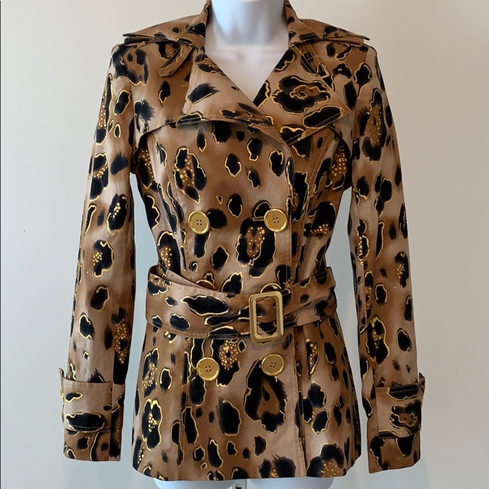 CACHÉ Leopard and Gold Print Trench Coat